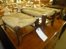 A set of three fruitwood and rush seat s
