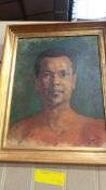 An oil on canvas board portrait of a bro