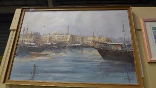 An oil on canvas Mediterranean harbour s