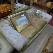 A green leather Chesterfield sofa (a/f)
