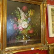 An oil on canvas still life vase of flow