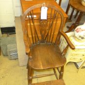 A C19th Windsor oak and beech high chair