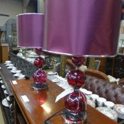 A pair of double gourd red glass moderni