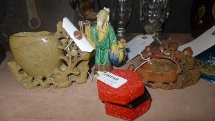 Two Chinese soapstone, a Chinese figure