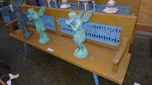 A fruitwood pierced back conservatory bench