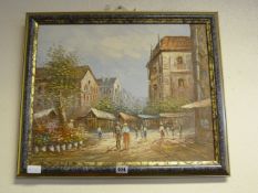 Framed Oil Painting Depicting a Parisian Scene