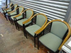 6 Tubular Framed Chairs with Timber Arms with Upholstered Seats & Backs in Green