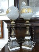 Pair of Gilt & Marble Table Lamps