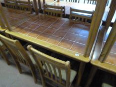 Rectangular Tile Topped Beech Framed Table with 4 Beech Framed Slat Back Chairs with Upholstered