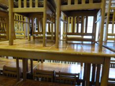 Rectangular Tile Topped Beech Framed Table with 4 Beech Framed Slat Back Chairs with Upholstered