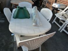 White Plastic Patio Table & 4 Chairs complete with Parasol
