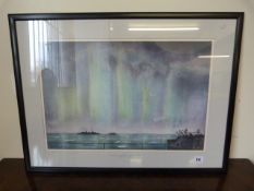 Framed Water Colour Cruiser Patrol off North Cape