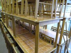 Rectangular Tile Topped Beech Framed Table with 4 Beech Framed Slat Back Chairs with Upholstered