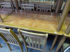 Rectangular Tile Topped Beech Framed Table with 4 Beech Framed Slat Back Chairs with Upholstered