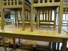 Rectangular Tile Topped Beech Framed Table with 4 Beech Framed Slat Back Chairs with Upholstered