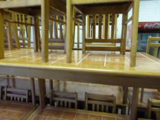 Rectangular Tile Topped Beech Framed Table with 4 Beech Framed Slat Back Chairs with Upholstered