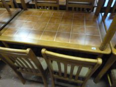 Rectangular Tile Topped Beech Framed Table with 4 Beech Framed Slat Back Chairs with Upholstered