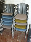 10 Tubular Stacking Chairs with Plastic Backs & Upholstered Seats in Various Colours