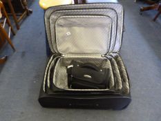 Set of 3 Pull Along Black Suitcases & Vanity Case