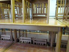 Rectangular Tile Topped Beech Framed Table with 4 Beech Framed Slat Back Chairs with Upholstered