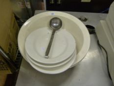 3 Large Ceramic Bowls - 3 Oval Platters & Ladle