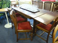 Art Deco Oak Extending Dining Room Table & 4 Chairs