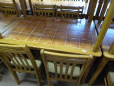 Rectangular Tile Topped Beech Framed Table with 4 Beech Framed Slat Back Chairs with Upholstered