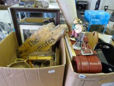 2 Boxes of Bric-a-Brac including Figurines - Books - Prints - Mirrors etc