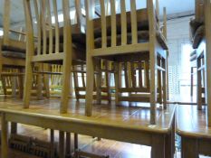 Rectangular Tile Topped Beech Framed Table with 4 Beech Framed Slat Back Chairs with Upholstered