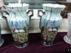 Pair of Edwardian Vases with Flower & Bird Design (1 A/F)