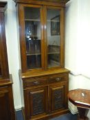 Edwardian Oak Display Cabinet over Sideboard