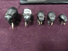 Set of 5 Carved Elephants