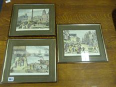3 Framed Coloured Engravings of Local Interest