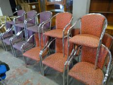 25 Tubular Chrome Framed Dining Chairs with Upholstered Seats & Back in Pink & Purple