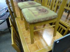 Rectangular Tile Topped Beech Framed Table with 6 Beech Framed Slat Back Chairs with Upholstered