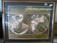 Framed Engraved Map of the World