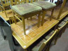 Rectangular Tile Topped Beech Framed Table with 6 Beech Framed Slat Back Chairs with Upholstered