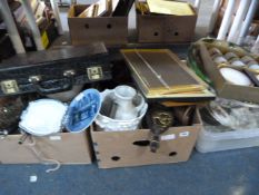 3 Boxes of China & Glassware -Vintage Case - Prints etc