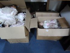 3 Boxes of Porcelain Headed Dolls