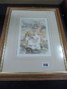 Framed Water Colour of a Cat