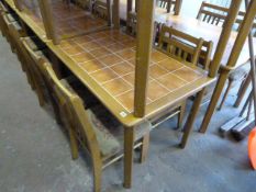 Rectangular Tile Topped Beech Framed Table with 4 Beech Framed Slat Back Chairs with Upholstered