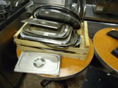 Box Containing Stainless Steel Oval Platters - Carvery Trays etc