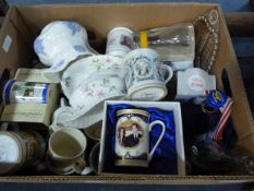 Box Containing Commemorative Mugs - Coca Cola Glasses etc