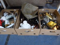 3 Boxes of Bric-a-Brac including Plated Ware - Brass Ware - Tea Sets etc