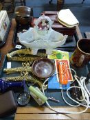 2 Trays of Collectable Items including Cigarette Dispenser - Brasswares etc