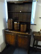 Edwardian Oak Display Cabinet over Sideboard