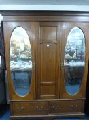 Mahogany Inlaid Edwardian Triple Wardrobe