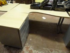 L Shape Desk with Stand Alone Drawer Pedestal in Light Wood & Silver Finish