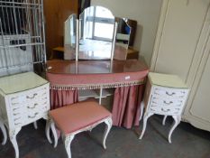 Dressing Table & Mirror with Matching Stool and 2 White bedside Cabinets