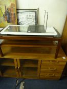 Teak Sideboard - Glass Topped Coffee Table & Mirrored Shelving Unit